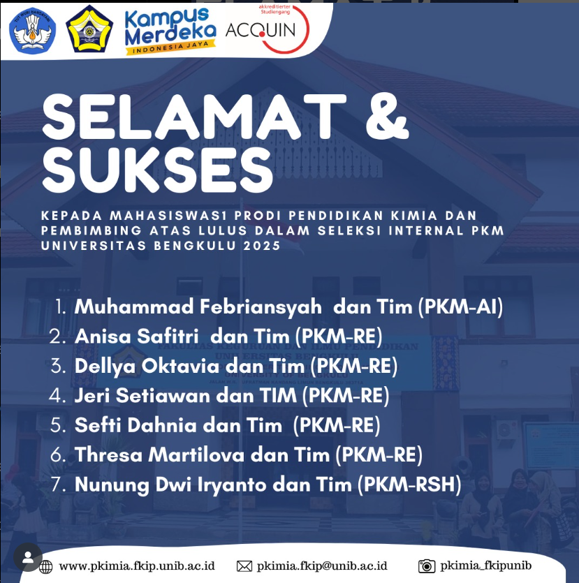 Borong Prestasi, 7 Tim Mahasiswa Pendidikan Kimia FKIP UNIB Lolos Seleksi Internal PKM 2025