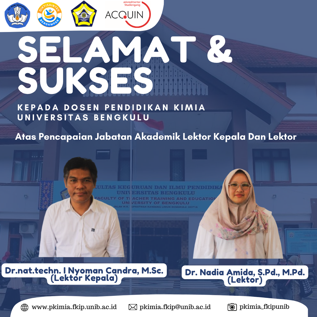 Prodi Pendidikan Kimia FKIP Universitas Bengkulu Ucapkan Selamat atas Kenaikan Jabatan Akademik Dosen